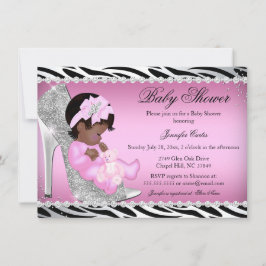 Glitter Shoe Flicka Baby Shower Ethnic Inbjudningar