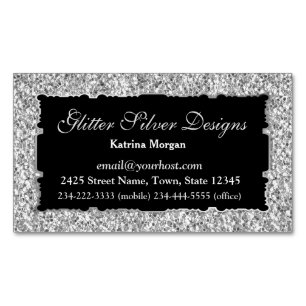 Glitter Silver Elegance Magnetic Affärskort Magnetiska Visitkort