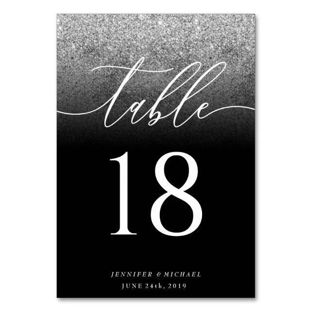 Glitter Silver Enkel Sittplan Modern Signatur Bordsnummer (Framsidan)