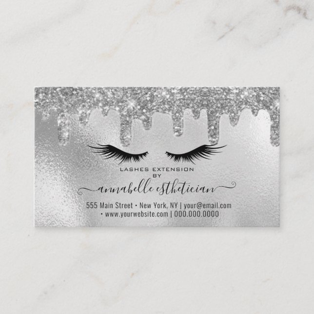 Glitter Silver Eyelash Extension Möte Visitkort (Framsida)