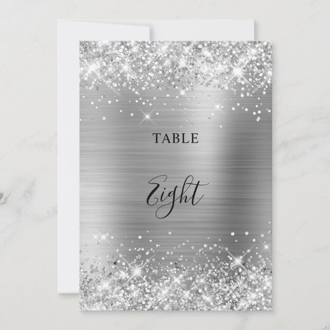 Glitter Silver Foil Bröllop Bordsnummer 5x7-kort (Framsida)