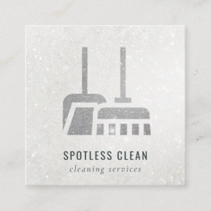 Glitter Silver Grått Broom-Städning Fyrkantigt Visitkort