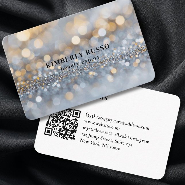 Glitter, Silver, Guld Salon Visitkort (Glitter, Silver, Gold Salon Business Card)
