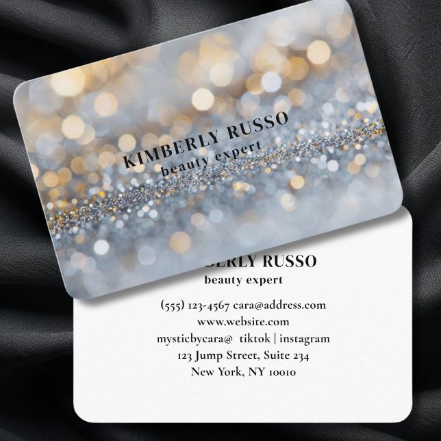 Glitter, Silver, Guld Visitkort (Salon, Glitter, Silver, Gold Business Card)