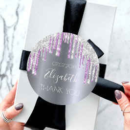 Glitter silver lila gnistra Tack vid födelsedagen Runt Klistermärke