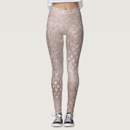 Glitter Silver Pearl Hearts Rosa ros Guld Sparkly Leggings