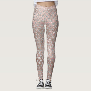 Glitter Silver Pearl Hearts Rosa ros Guld Sparkly Leggings