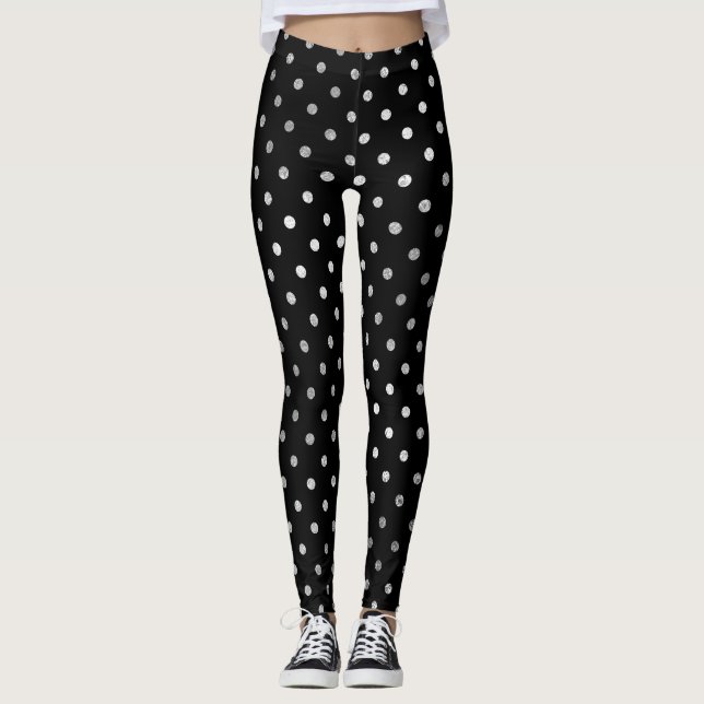 Glitter Silver Polka dots Svart, fräckt fräckt Leggings (Framsida)