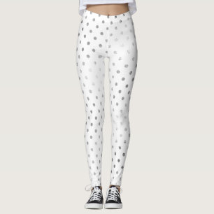 Glitter Silver Polka dots Vit fet, småaktig Leggings
