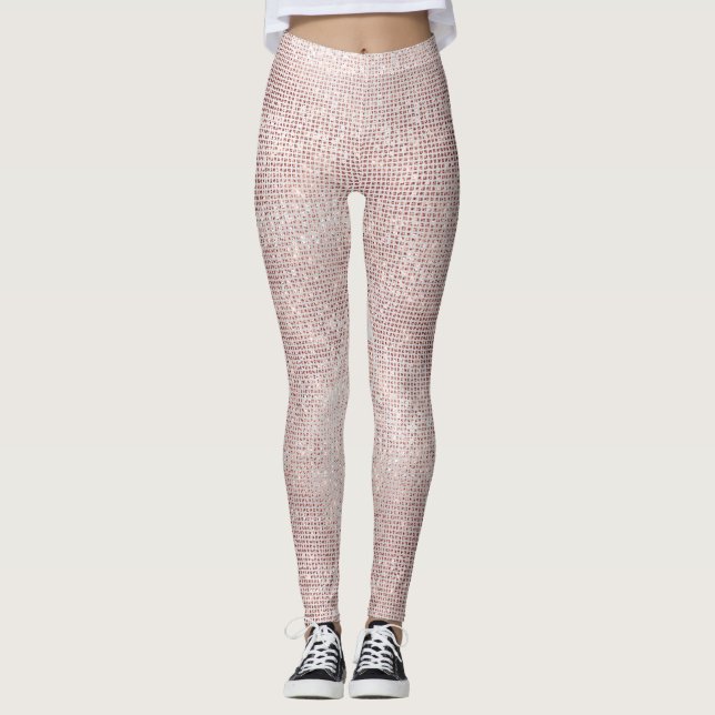 Glitter Silver Push White Rosa ros Grill Sparkly Leggings (Framsida)