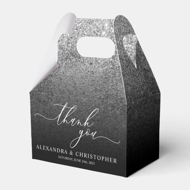 Glitter Silver SPARK Bröllop Kalligrafi Tack Presentaskar (Framsidan Sidan)