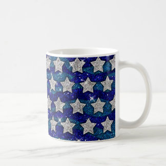 Glitter Silver Stars Glitter Blue Vågar Gnistra Kaffemugg