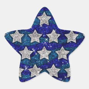 Glitter Silver Stars Glitter Blue Vågar Gnistra Stjärnformat Klistermärke