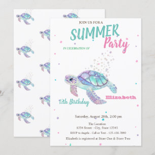Glitter Sköldpadda Sommar Födelsedag Inbjudningar