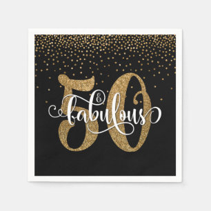 Glitter & skript 50 & Fabulous, Black Birthday Pappersservett
