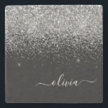 Glitter-skript i Monogram Silver, svart , Girly Na Stenunderlägg<br><div class="desc">Skriptet Monogram Namn Stone Tile i svart och Silver Gnistra. Det gör perfekt studenten,  söt 16-årsdag,  bröllop,  möhippa,  årsdag,  babydusch eller bachelorette-fest till någon som kärlek glam lyx och chic stilar.</div>