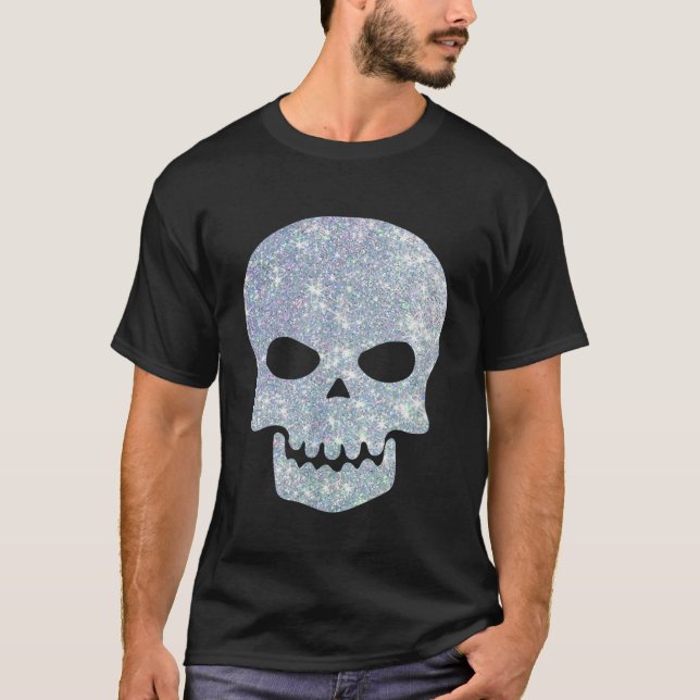 GLITTER SKULL SPOOKY SILVER GNISTRA T SHIRT (Framsida)