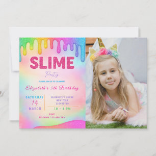 Glitter Slime Birthday-inbjudan med foto Inbjudningar