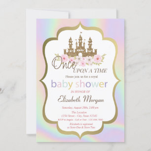 Glitter Slott Blommig, Holografisk Baby Shower Inbjudningar