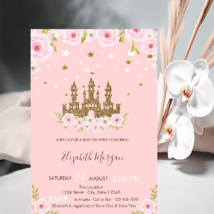 Glitter Slott Stjärnor Blommor Baby Shower Inbjudningar