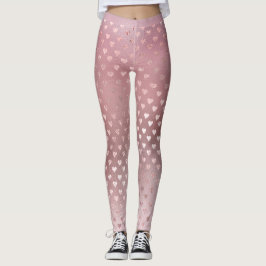 Glitter små Hearts Rosa ros Guld Sparkly Leggings