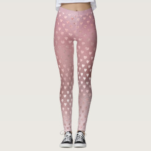 Glitter  små Hearts Rosa ros Guld Sparkly Leggings