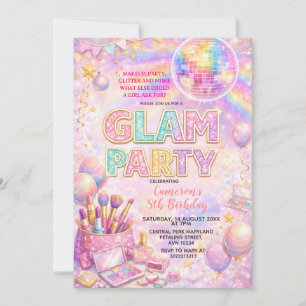 Glitter Smink Disco Glam Barnkalas Inbjudningar