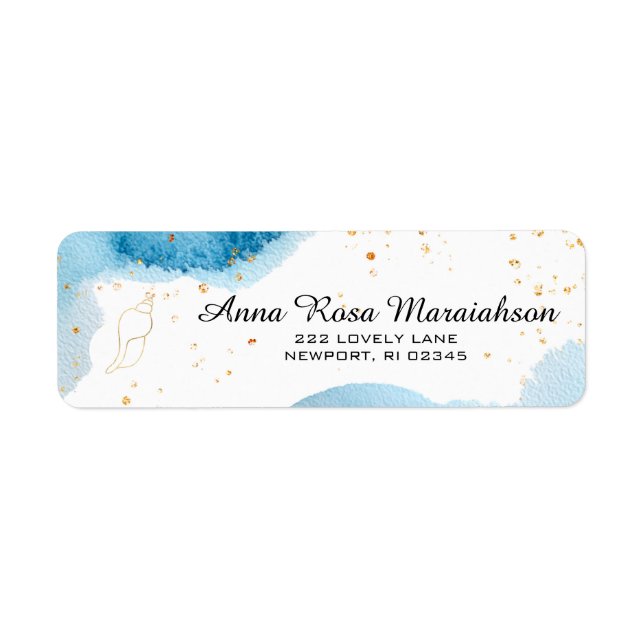 *~*Glitter-Snäckan för havsviken Guld Conch Returadress Etikett (Framsidan)