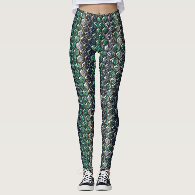 Glitter Snakeskin Pattern – Sparkling Reptile  Leggings (Framsida)