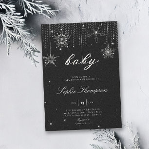 Glitter Snöflingor BW Könsneutrala babyskor Inbjudningar
