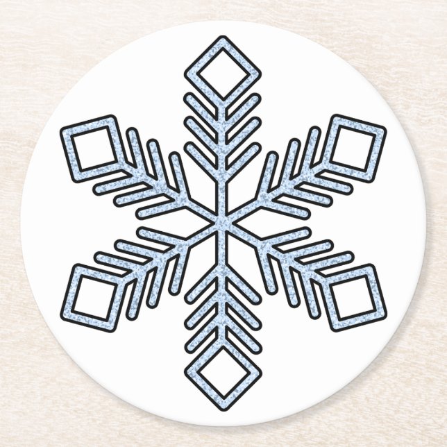 Glitter Snowflake - Baby Blue Branches Underlägg Papper Rund (Framsidan)