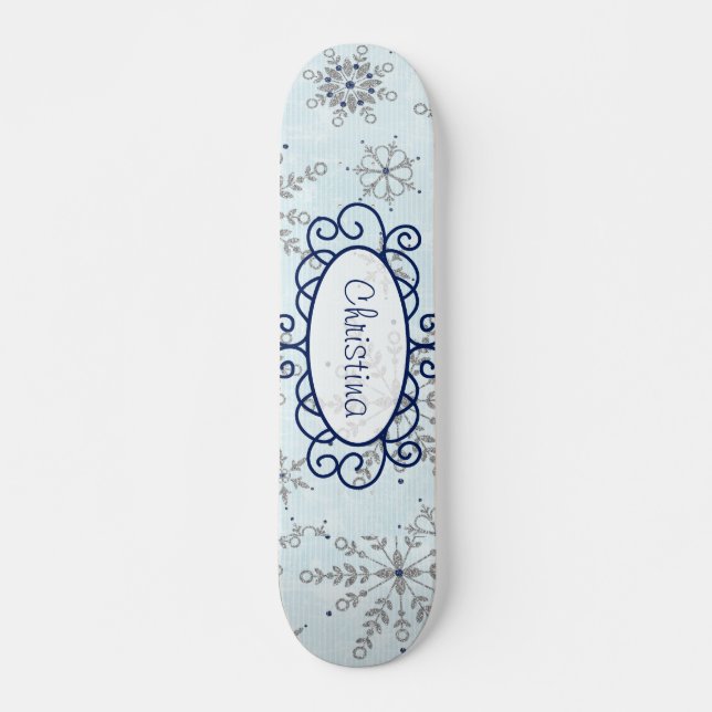 Glitter Snowflake Mini Skateboard (Framsida)