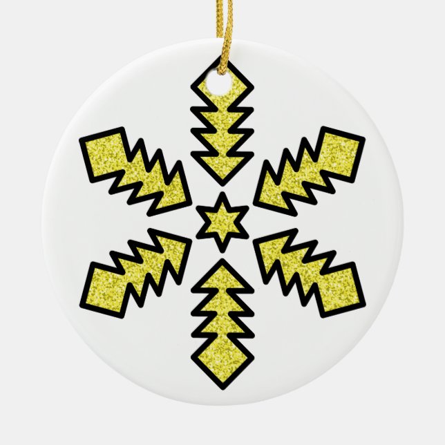 Glitter Snowflake - Yellow Star Julgransprydnad Keramik (Framsidan)