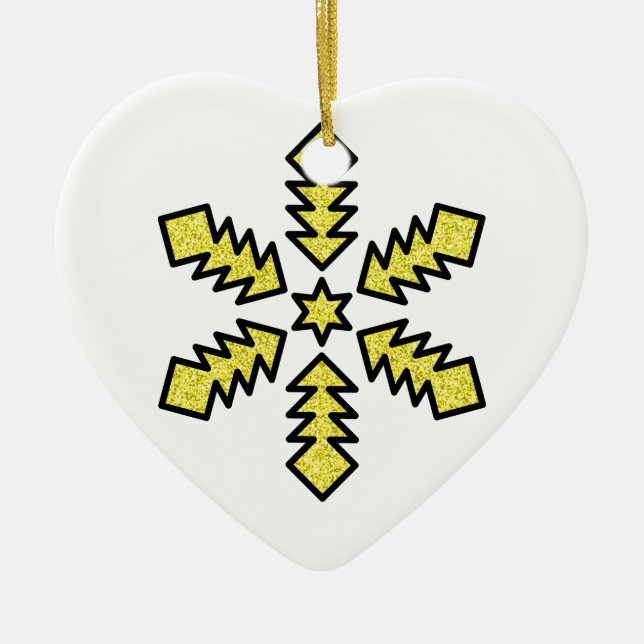 Glitter Snowflake - Yellow Star Julgransprydnad Keramik (Framsidan)