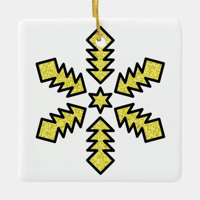 Glitter Snowflake - Yellow Star Julgransprydnad Keramik (Framsida)