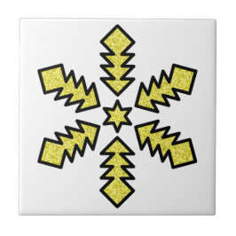 Glitter Snowflake - Yellow Star Kakelplatta