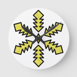 Glitter Snowflake - Yellow Star Rund Klocka