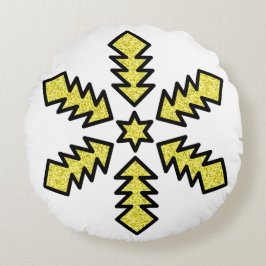 Glitter Snowflake - Yellow Star Rund Kudde