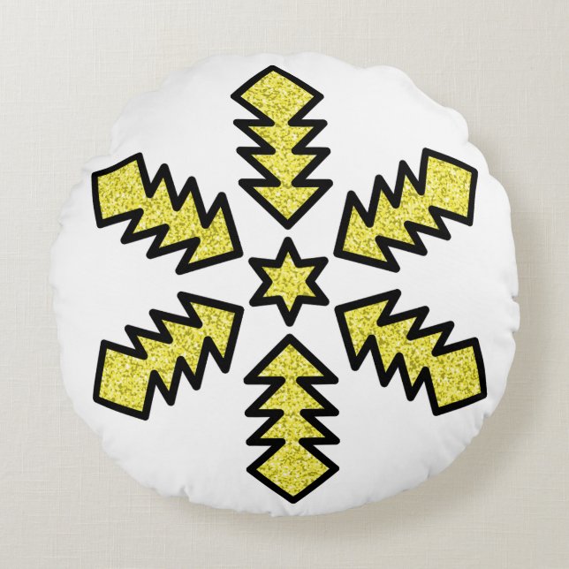 Glitter Snowflake - Yellow Star Rund Kudde (Framsidan)