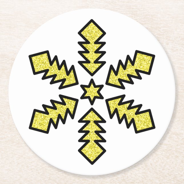 Glitter Snowflake - Yellow Star Underlägg Papper Rund (Framsidan)
