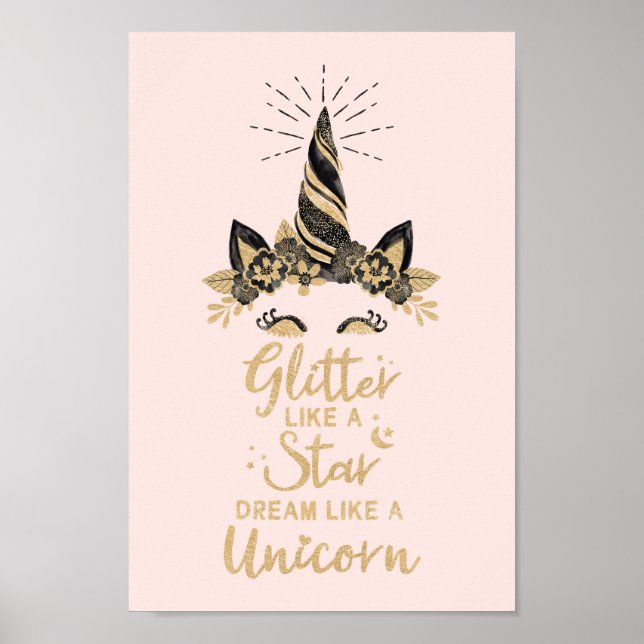 Glitter som en stjärndröm som en Unicorn Poster (Framsidan)