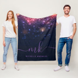 Glitter Space Galaxy Modern Script Monogram Fleecefilt