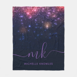 Glitter Space Galaxy Modern Script Monogram Fleecefilt