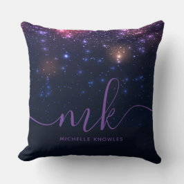 Glitter Space Galaxy Modern Script Monogram Kudde