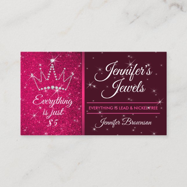 Glitter Sparkle Bling Rosa Kronjuveler Visitkort (Framsida)