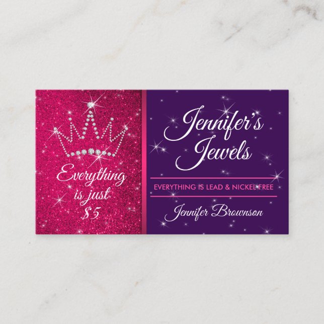 Glitter Sparkle Pink purple Jewelry Accessories Visitkort (Framsida)