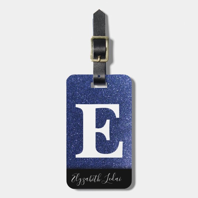 Glitter Sparkles Girly Blue Silver Ombre Bagagebricka (Vertikal Framsida)