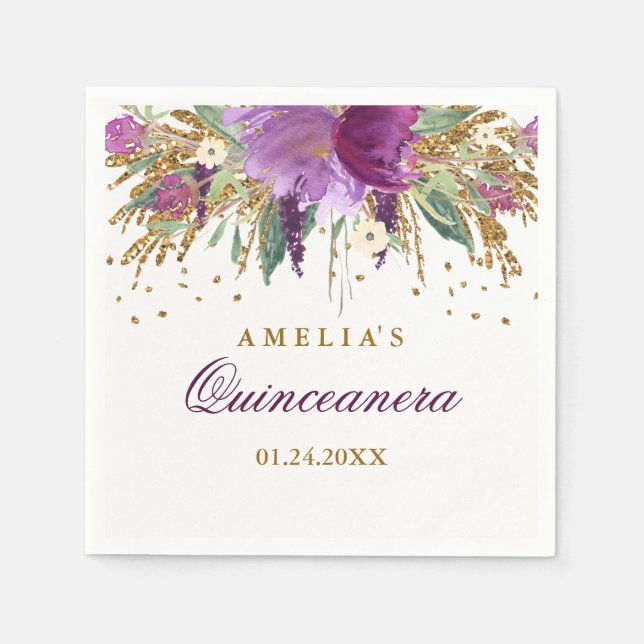 Glitter Sparkling Amethyst Quinceanera Napkin Pappersservett (Framsidan)