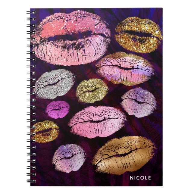Glitter Sparkly Kiss Läppar Beauty Makeup Trendig Anteckningsbok (Framsidan)