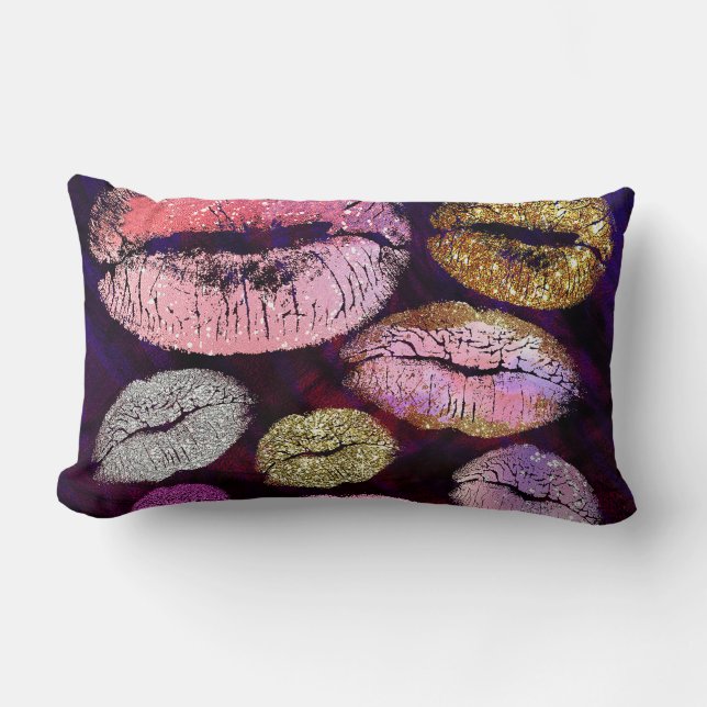 Glitter Sparkly Kiss Läppar Beauty Makeup Trendig Lumbarkudde (Framsida)